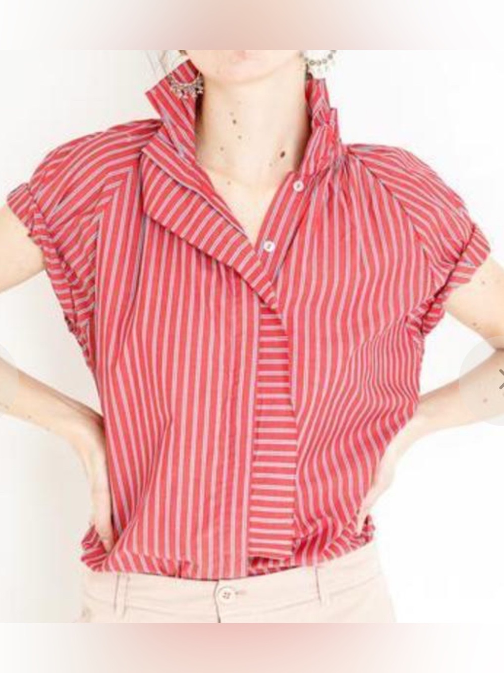 A Shirt Thing Stella Stripe Top Red Blue Stripe Ruffle Size S NWOT!